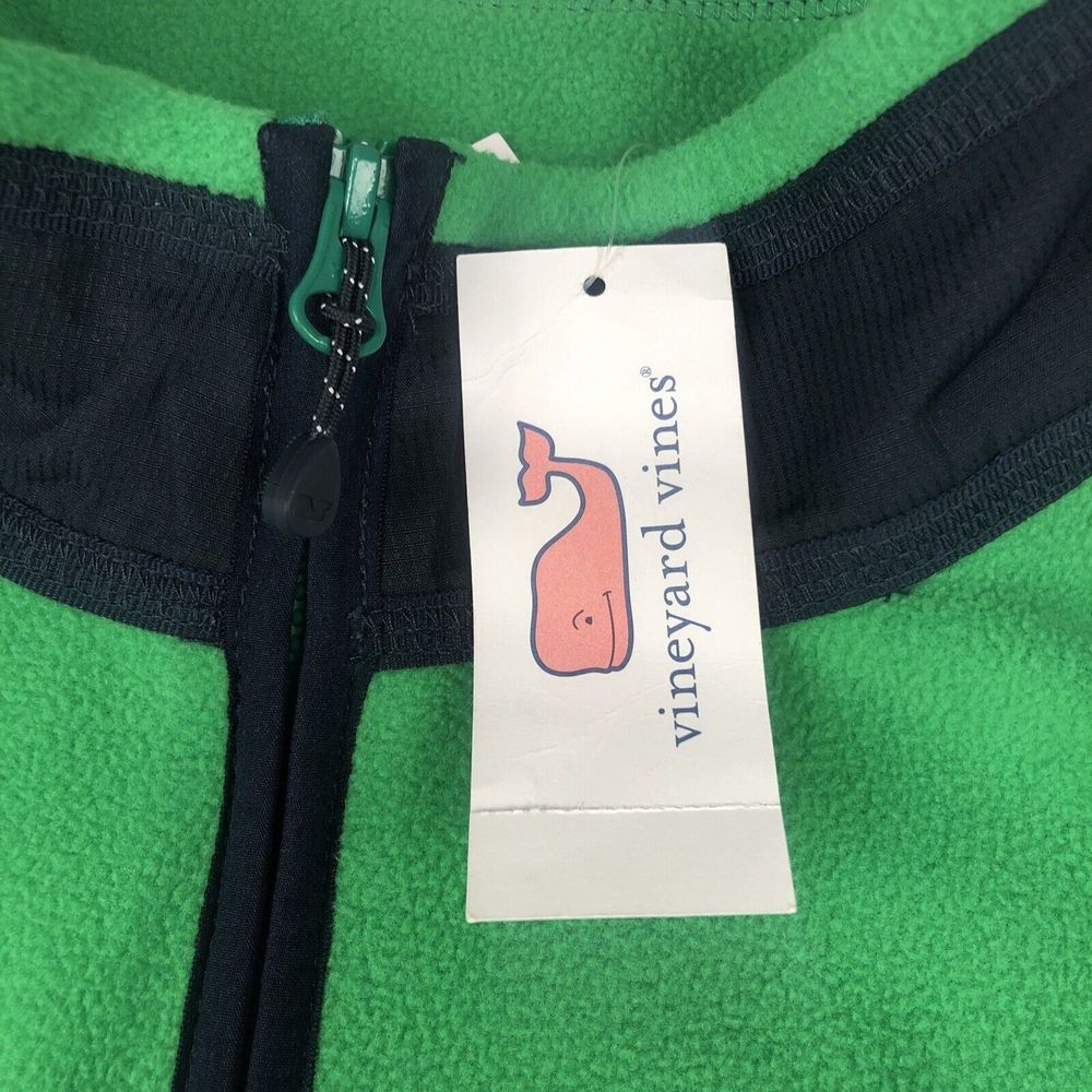 New Vineyard Vines Harbor Fleece Vest Logo Fern Green Small Full Zip NWT - Picture 3 of 11